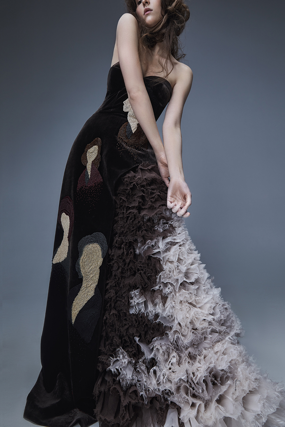 embroidered bustier gown