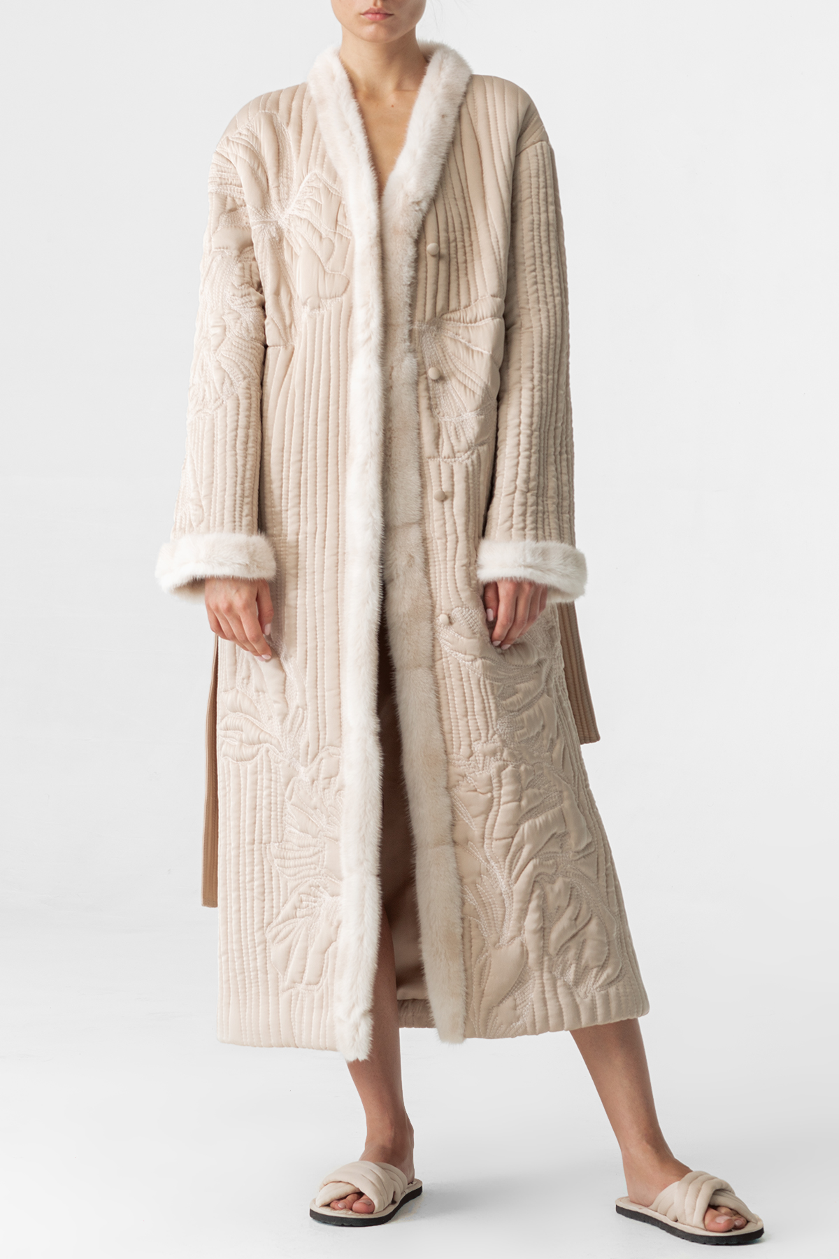 Fur-trimmed quilted coat