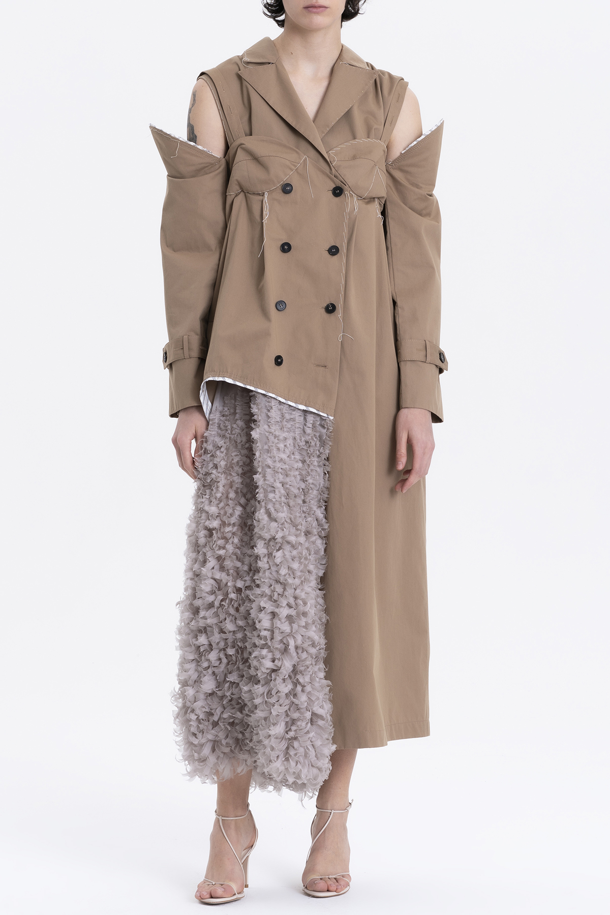 Trench coat dress with tulle appliques