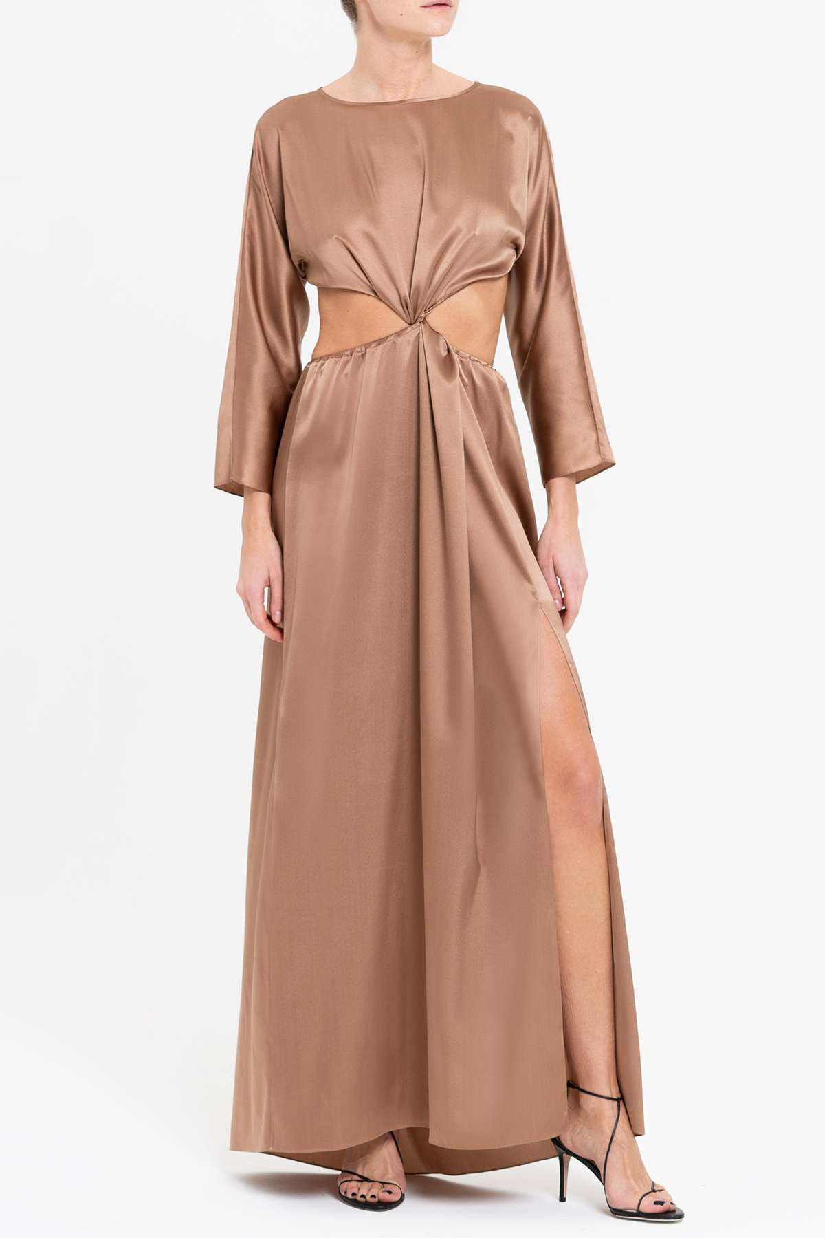 Silk dress with a circular drawstring
