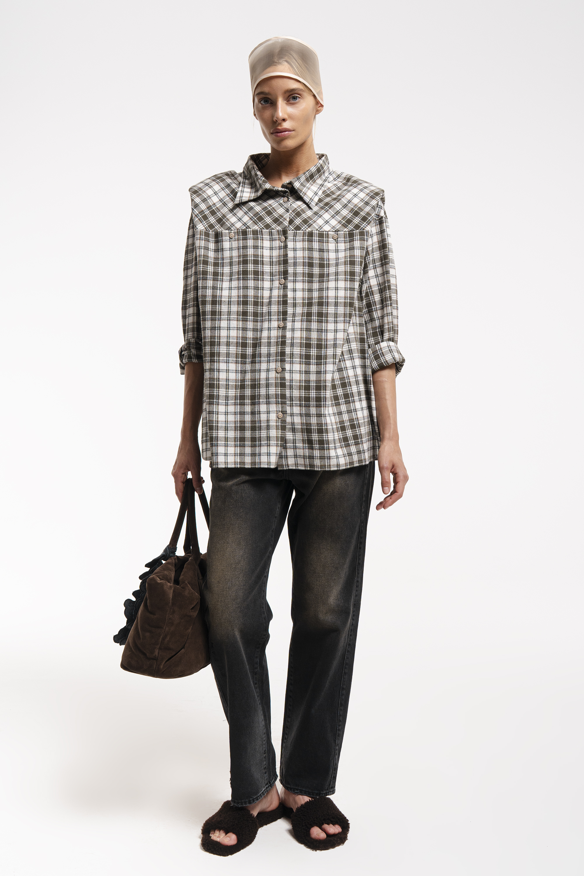 Convertible plaid blouse