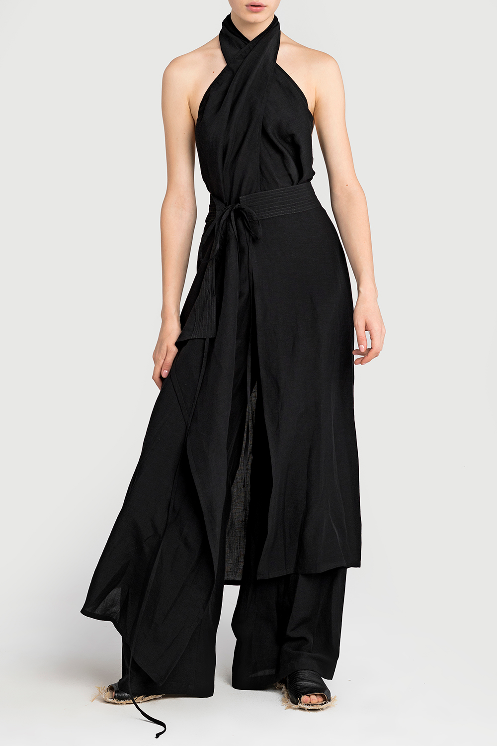 Open back jumpsuit with detachable skirt