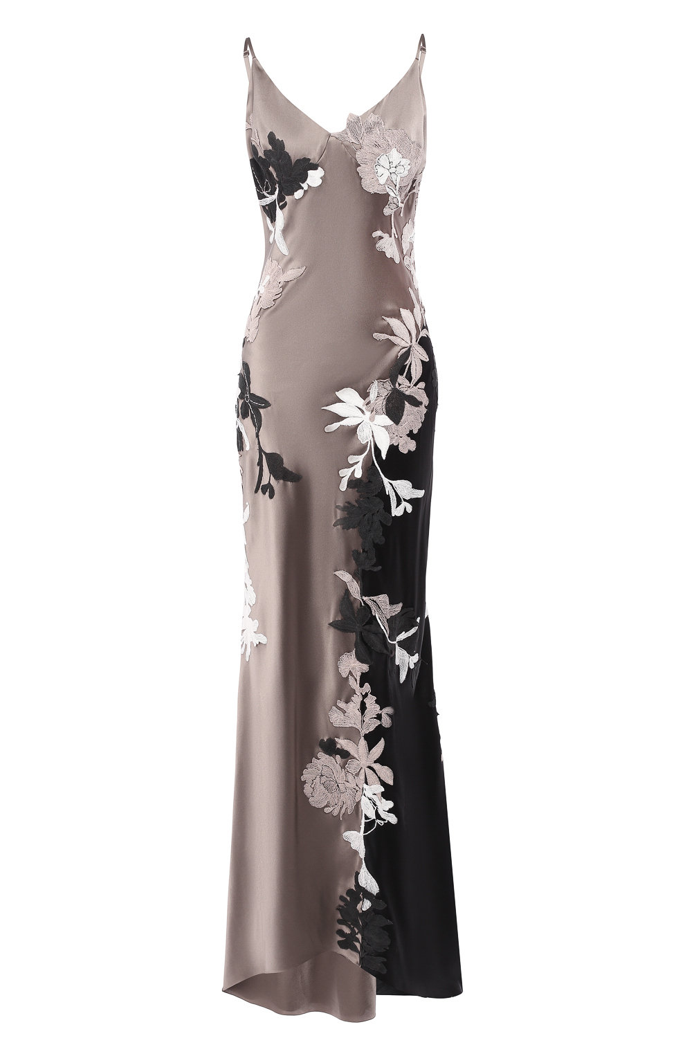 Silk slip dress decorated with flower appliques