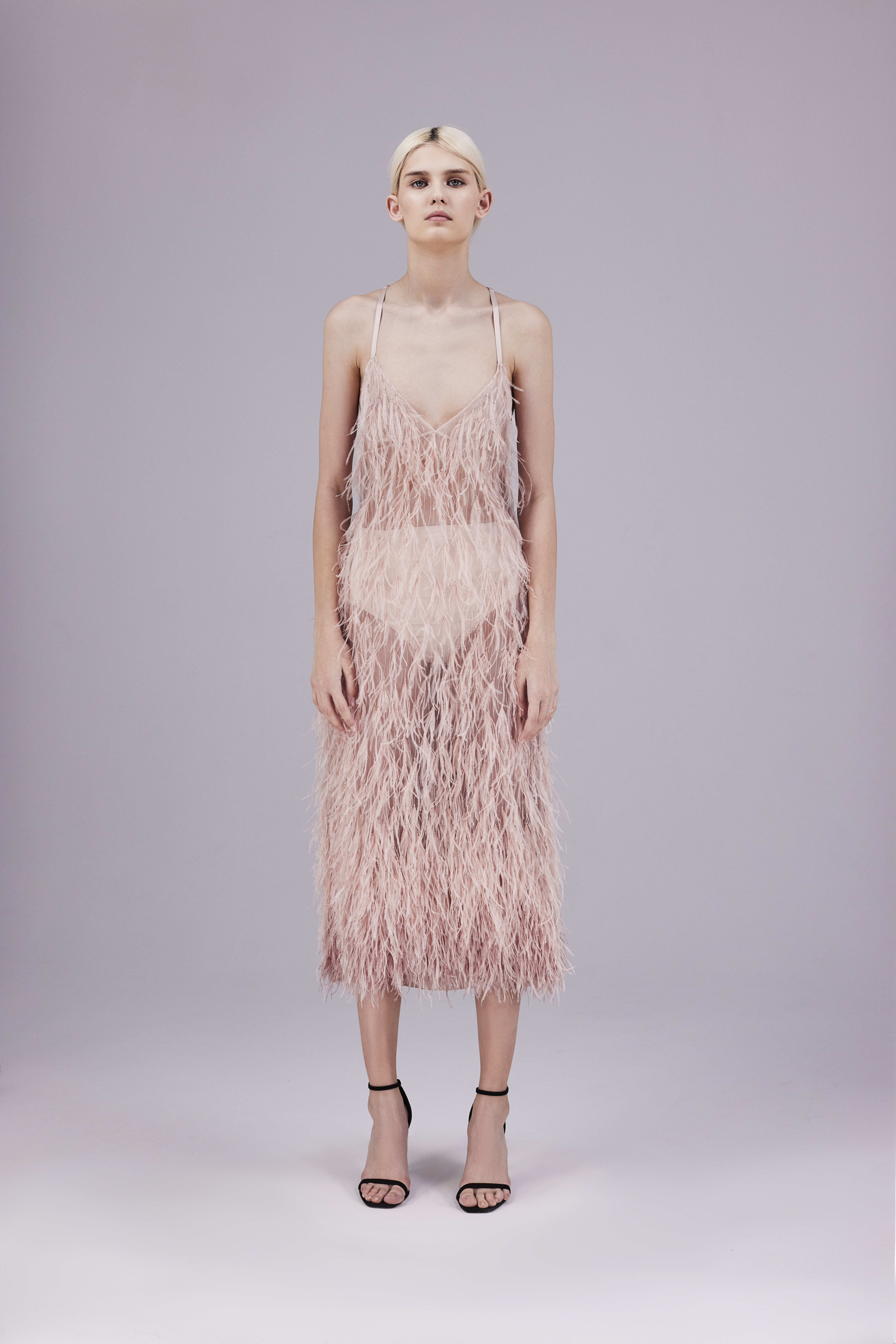Dress with feathers on the net