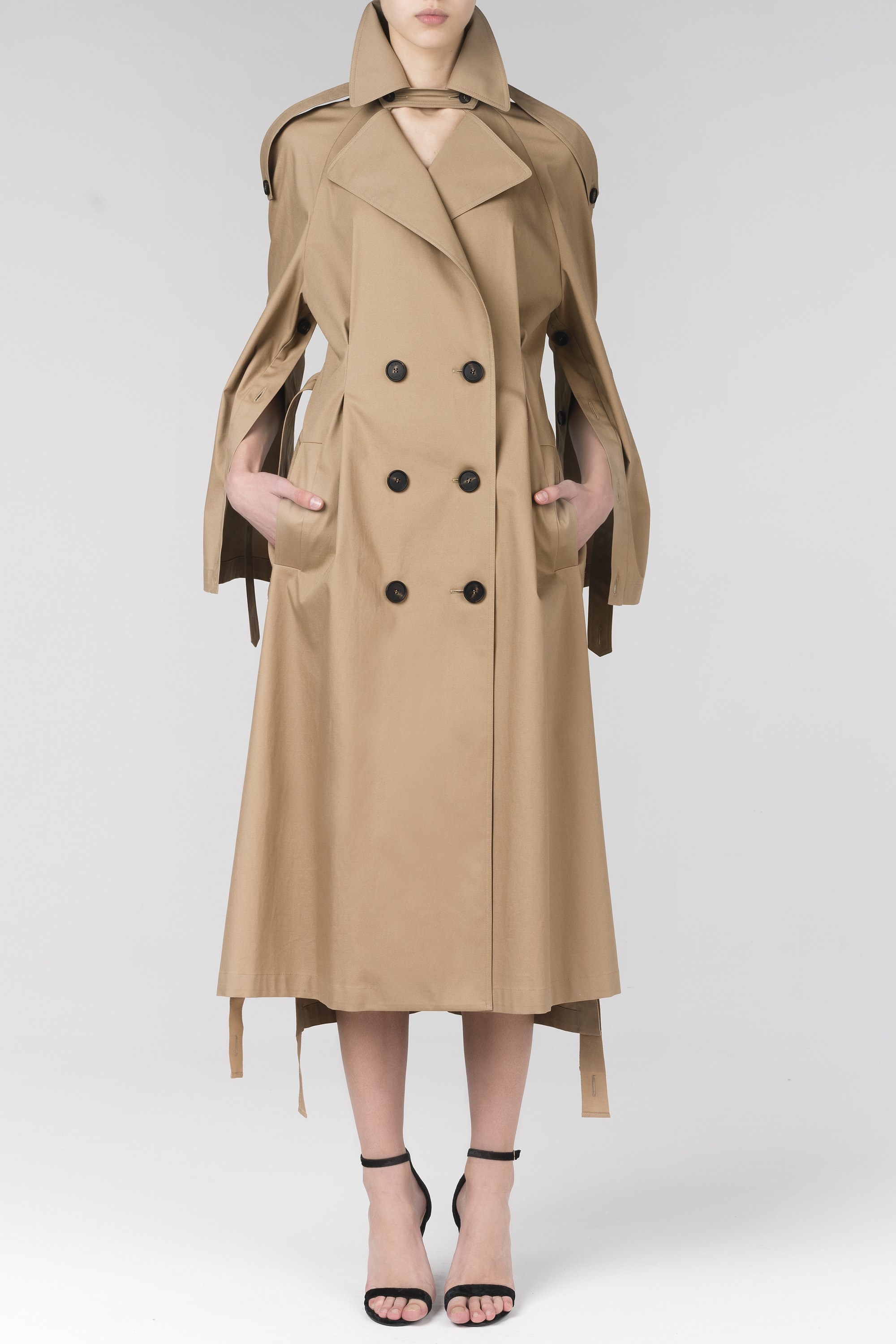 Ribbon trimmed oversized trench coat with side fastening