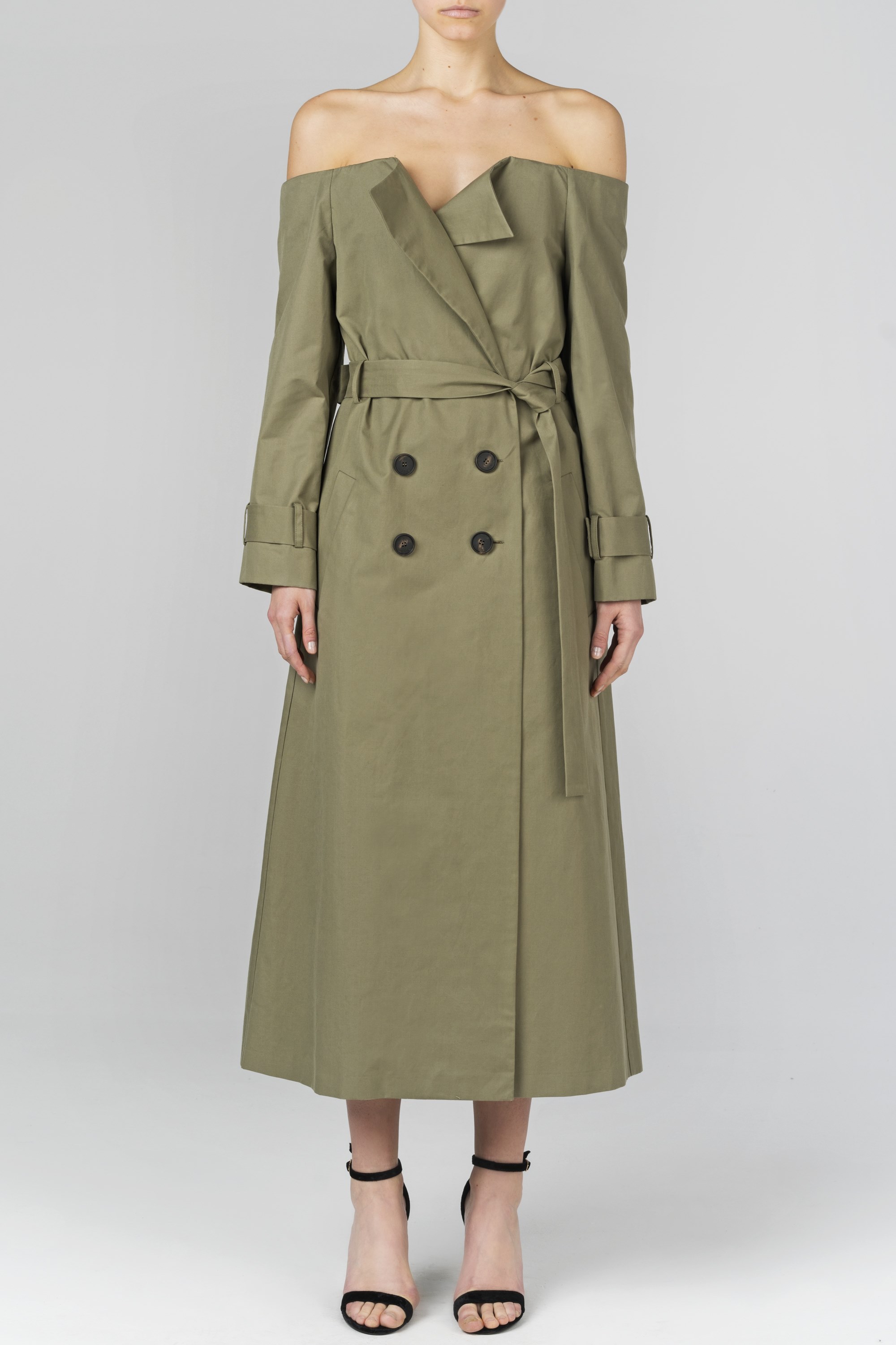 Offtheshoulder trench coat